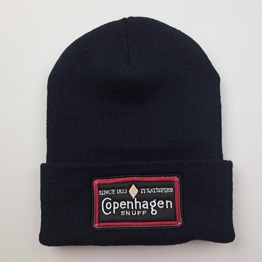 Copenhagen Embroidered Patch Beanie Skull Cap Hat Black